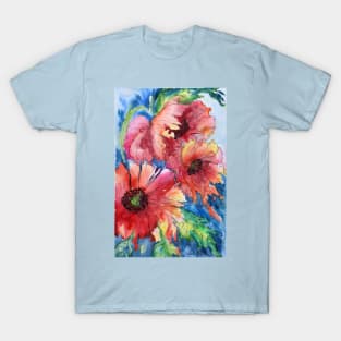 Red Poppy Flowers Watercolor Painting T-Shirt